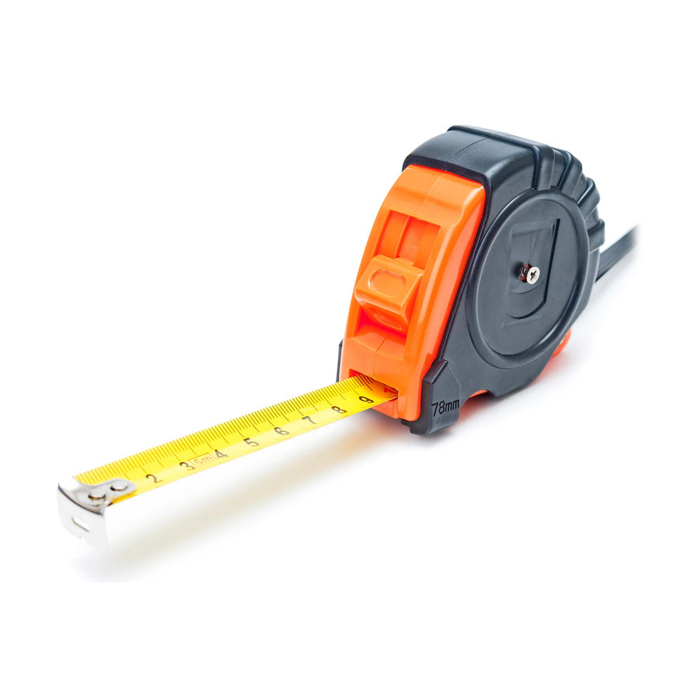 Professional tape measure 5 m (one-hand operation, belt clip, magnetic hook, 2 stop buttons, 27 mm nylon steel tape)